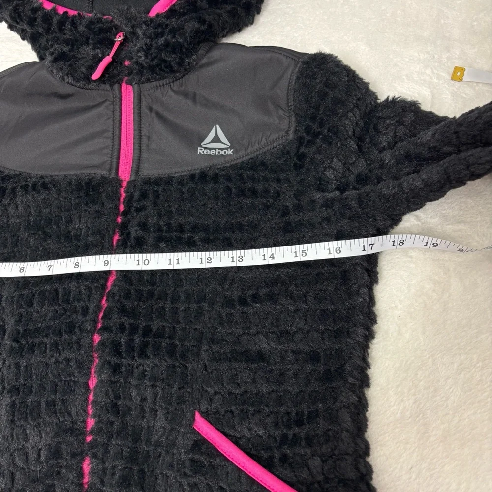 Reebok Black and Pink lightweight Fuzzy Full zip Hoodie jacket coat size‎ 7-8 Y
